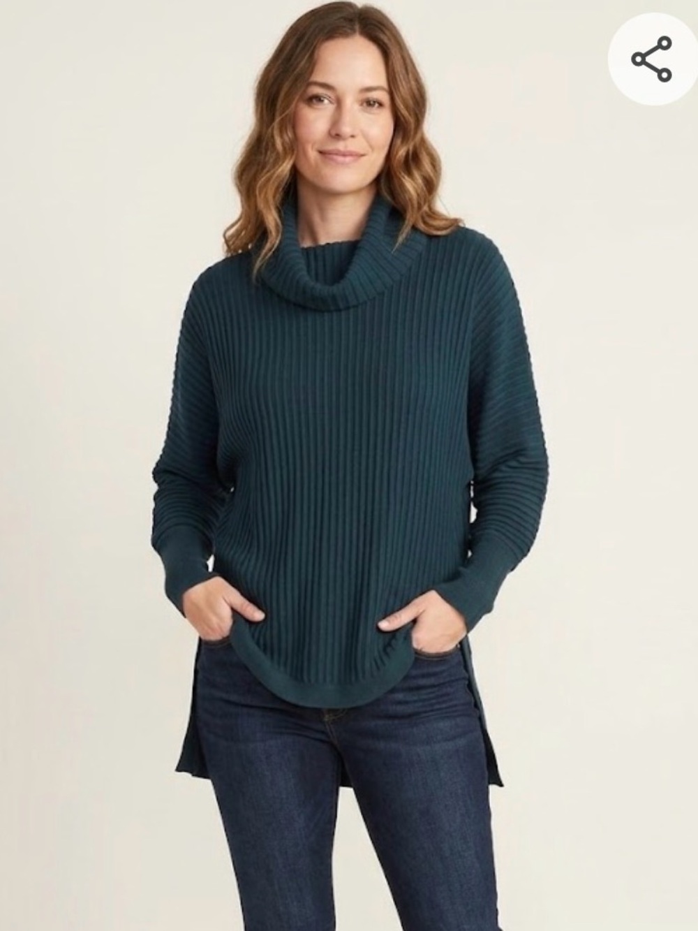 Papillon Cowl Neck Ribbed Sweater in Teal